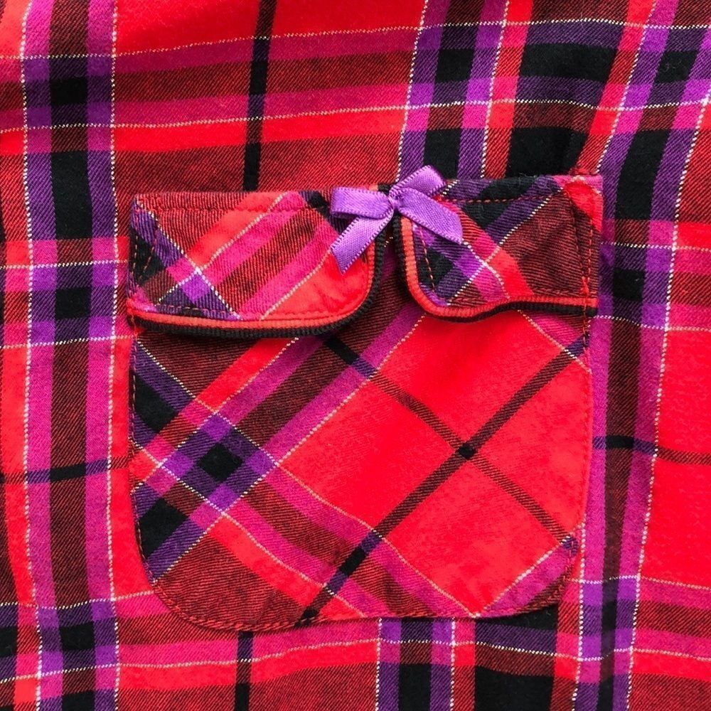 Victoria's Secret Plaid Flannel Pajama Top Metallic Lurex Red Purple Size M - Picture 7 of 15